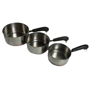 Vintage Set of 3 Revere Ware 1801 Copper Bottom Pots 2 Qt 1.5Qt 1 Qt No Lids